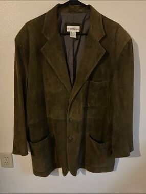 Vintage 80's Barry Bricken Men's 44 Goat Suede Olive/Brown Sport Jacket Blazer